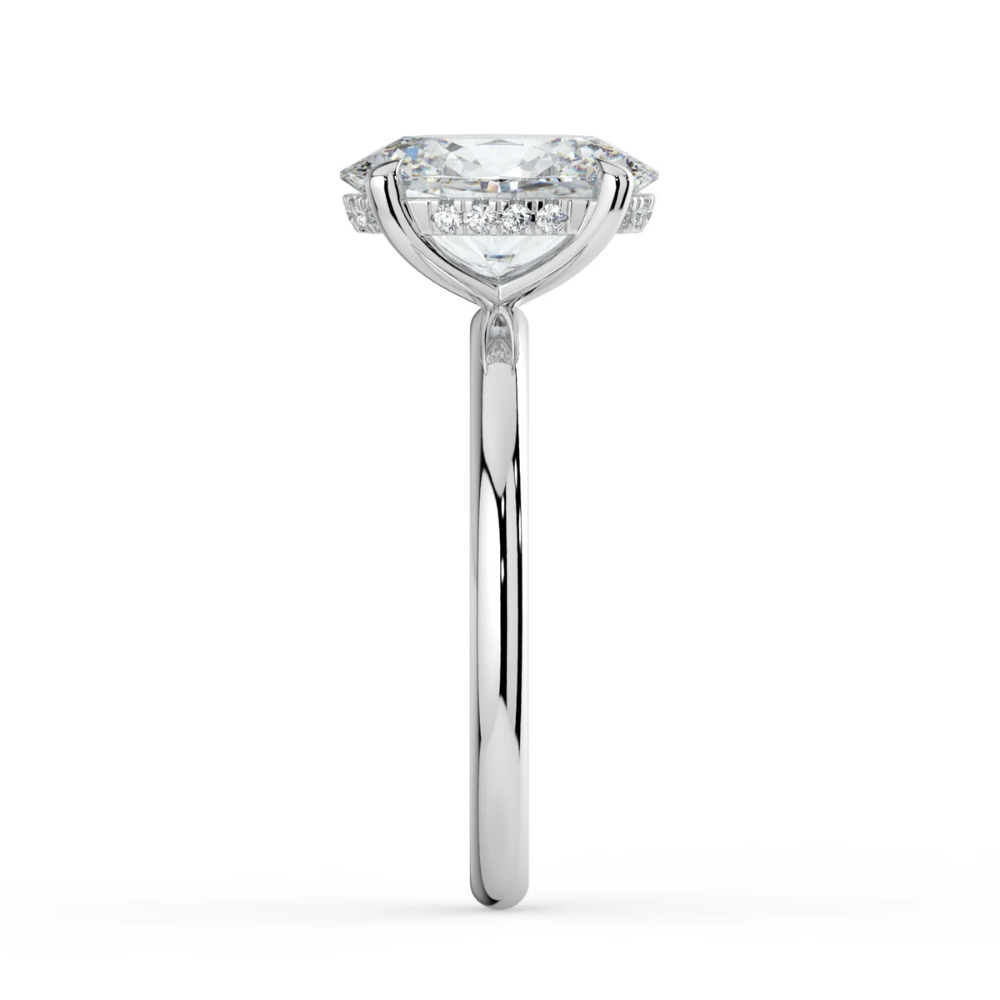 Solitaire Hidden Halo Lab Diamond Engagement Ring in 18K Gold - Oval