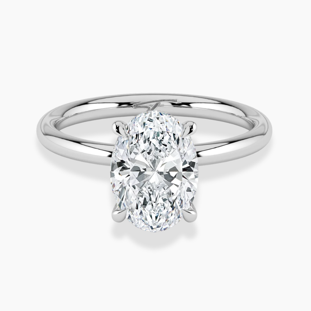 Solitaire Hidden Halo Lab Diamond Engagement Ring in 18K Gold - Oval