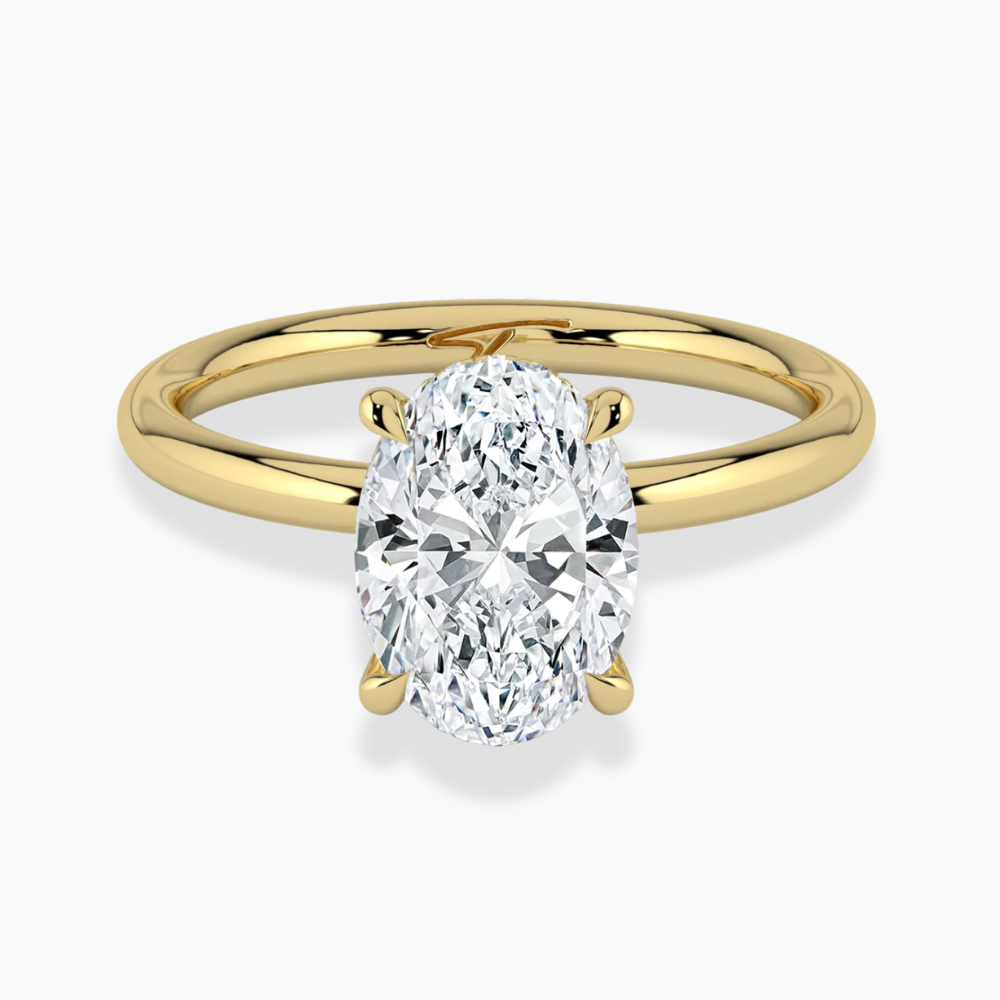 Solitaire Hidden Halo Lab Diamond Engagement Ring in 18K Gold - Oval