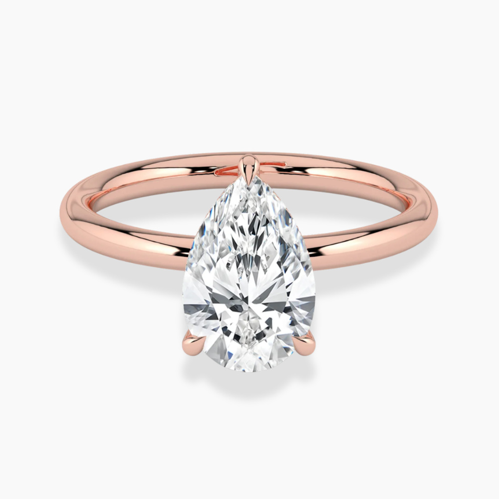 Solitaire Hidden Halo Lab Diamond Engagement Ring in 18K Gold - Pear