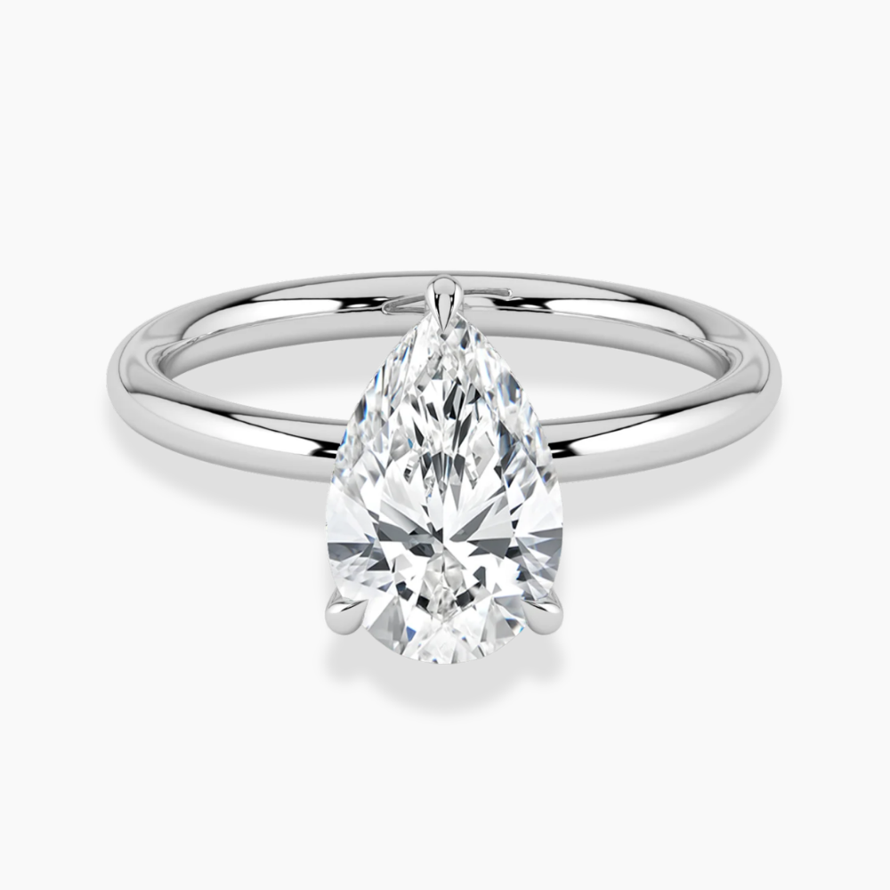 Solitaire Hidden Halo Lab Diamond Engagement Ring in 18K Gold - Pear