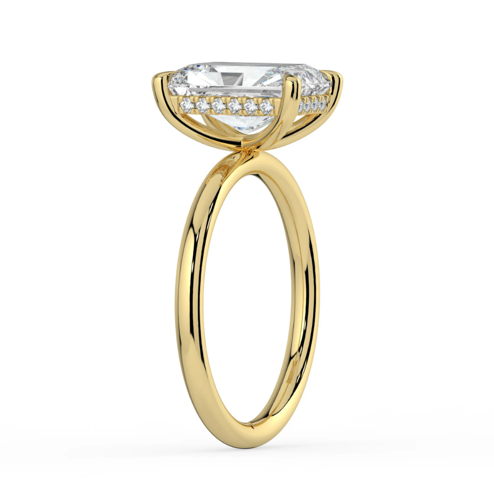 Solitaire Hidden Halo Lab Diamond Engagement Ring in 18K Gold - Radiant