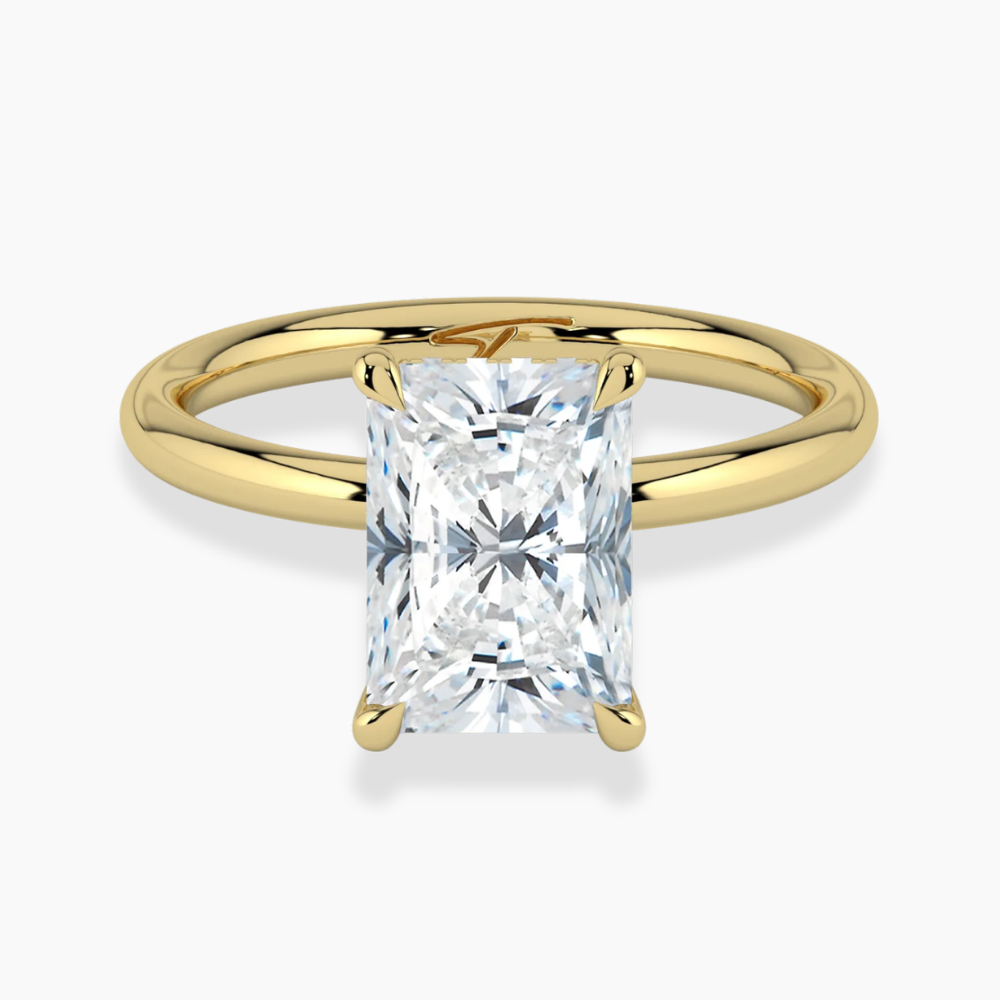Solitaire Hidden Halo Lab Diamond Engagement Ring in 18K Gold - Radiant