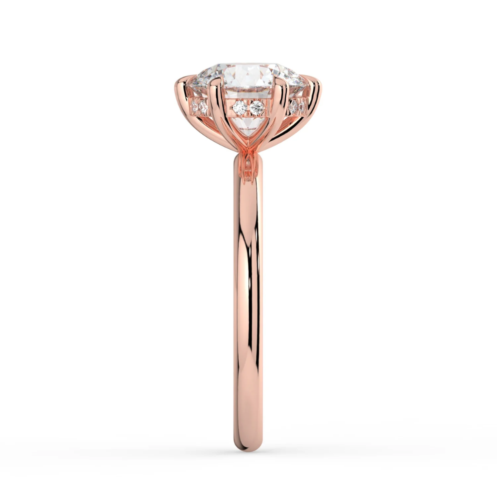 Solitaire Hidden Halo Lab Diamond Engagement Ring in 18K Gold - Round