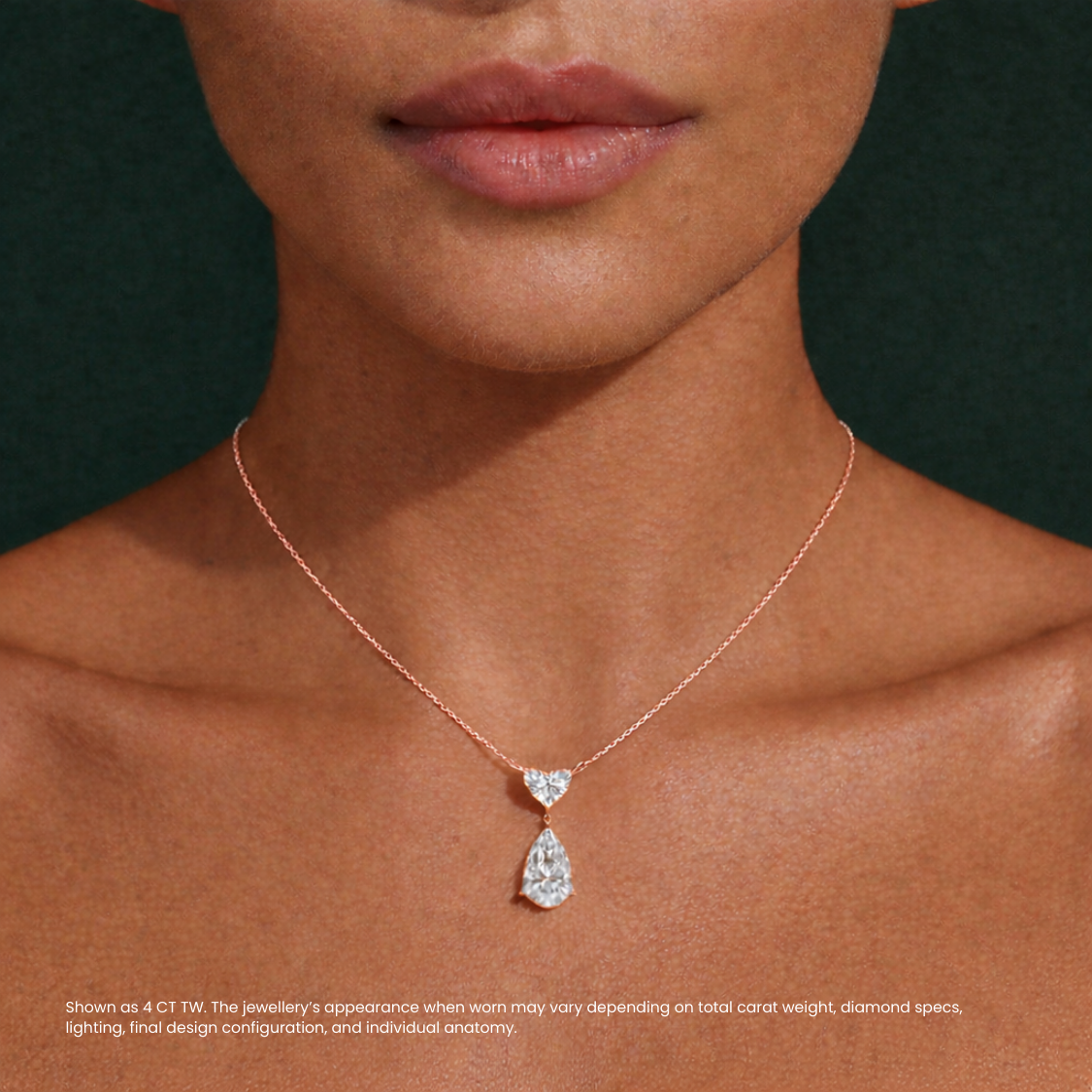 Toi et Moi Pear & Heart Pendant Lab Diamond Necklace 18K Gold