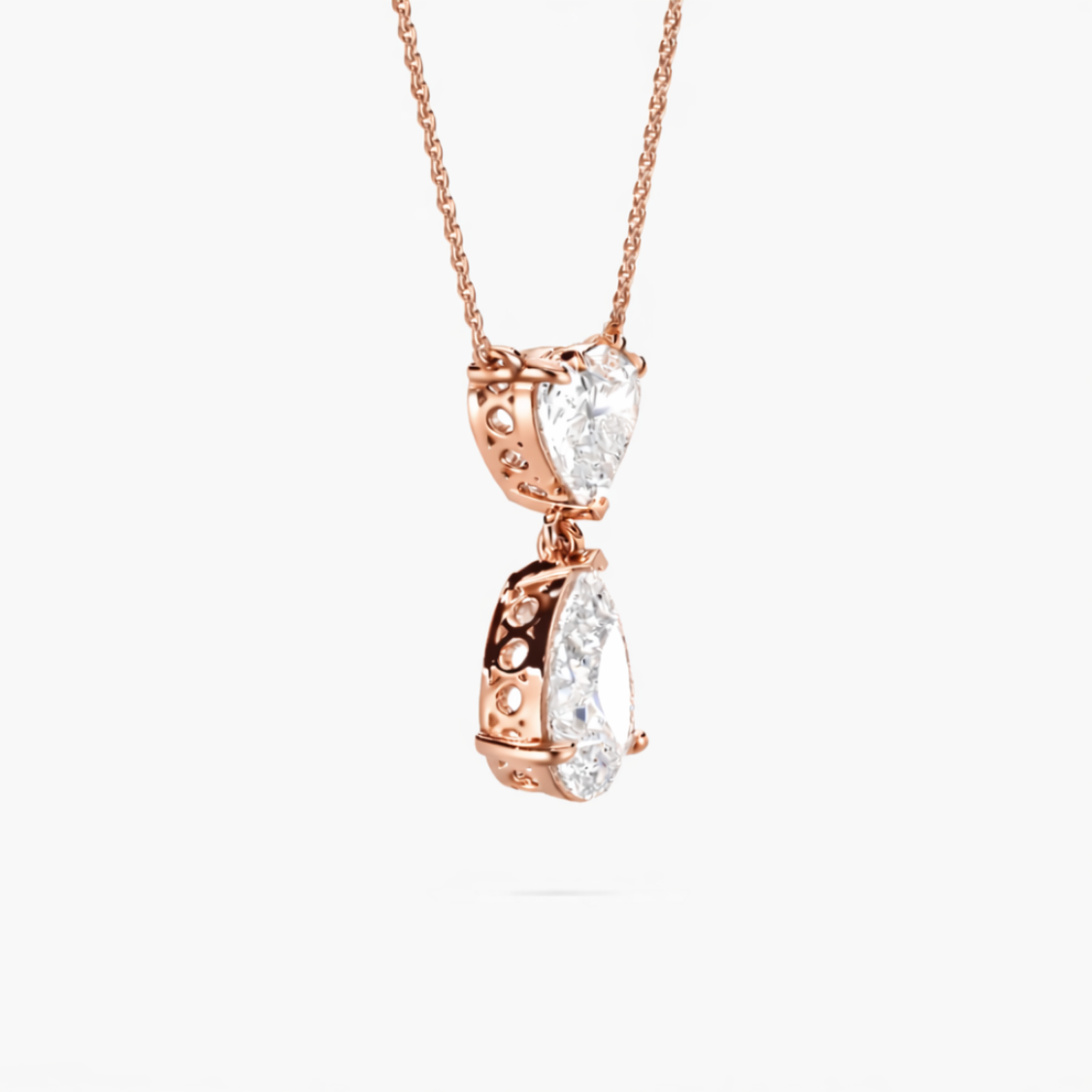 Toi et Moi Pear & Heart Pendant Lab Diamond Necklace 18K Gold