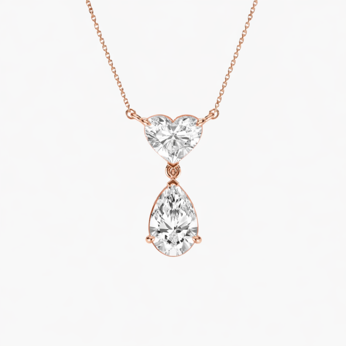 Toi et Moi Pear & Heart Pendant Lab Diamond Necklace 18K Gold