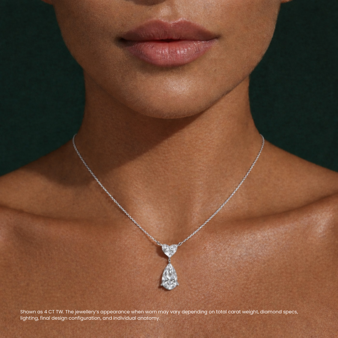 Toi et Moi Pear & Heart Pendant Lab Diamond Necklace 18K Gold
