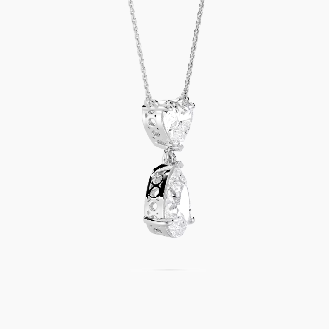 Toi et Moi Pear & Heart Pendant Lab Diamond Necklace 18K Gold