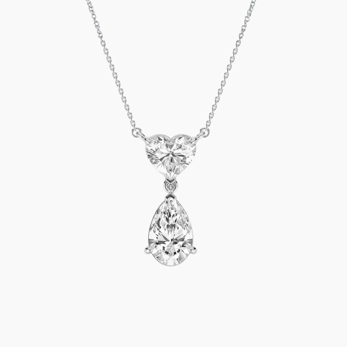 Toi et Moi Pear & Heart Pendant Lab Diamond Necklace 18K Gold
