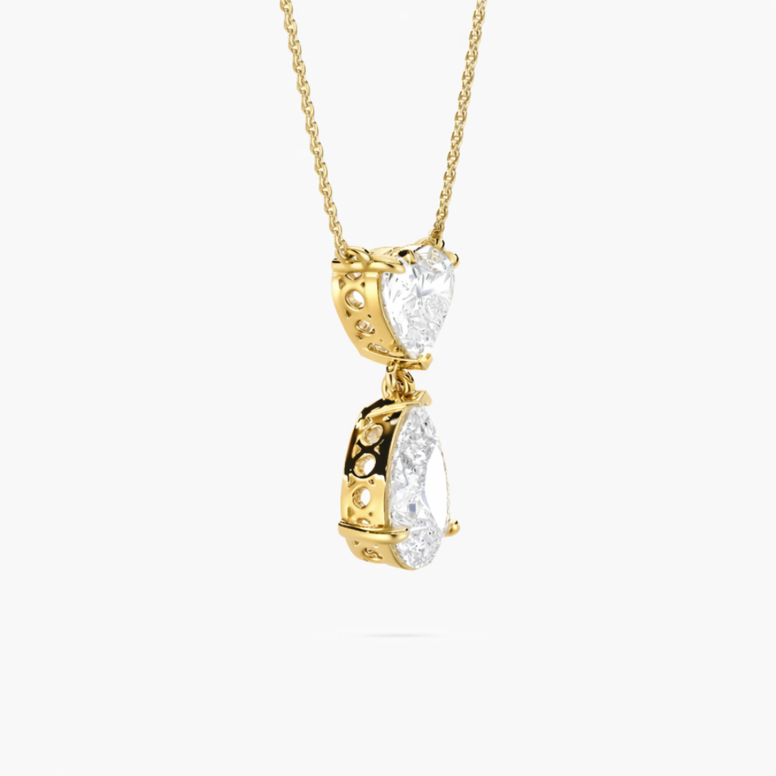Toi et Moi Pear & Heart Pendant Lab Diamond Necklace 18K Gold