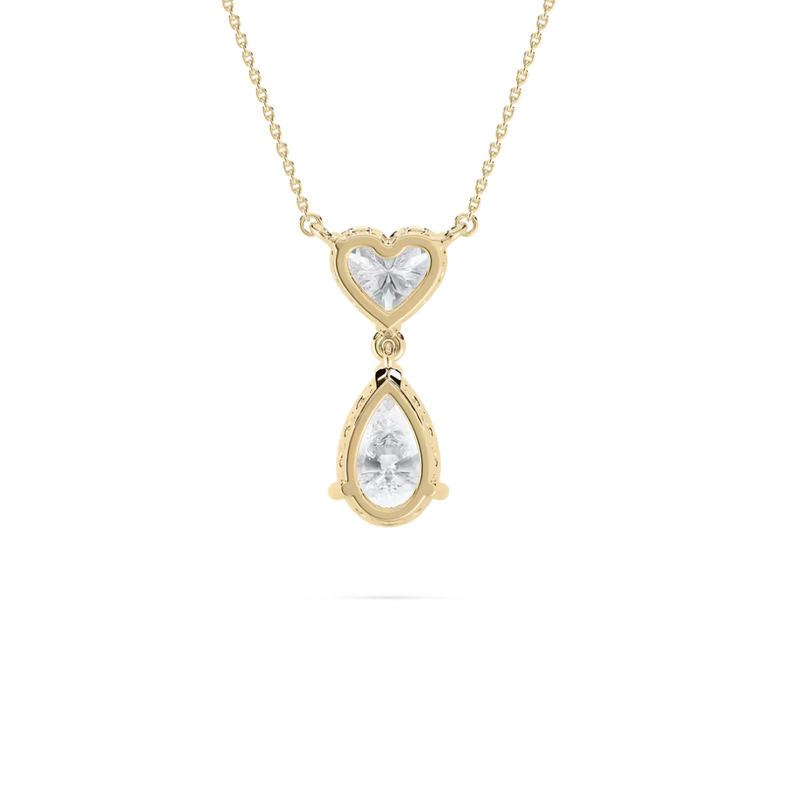 Toi et Moi Pear & Heart Pendant Lab Diamond Necklace 18K Gold