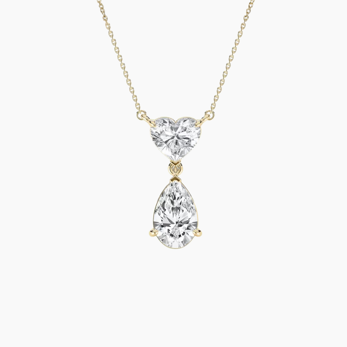 Toi et Moi Pear & Heart Pendant Lab Diamond Necklace 18K Gold