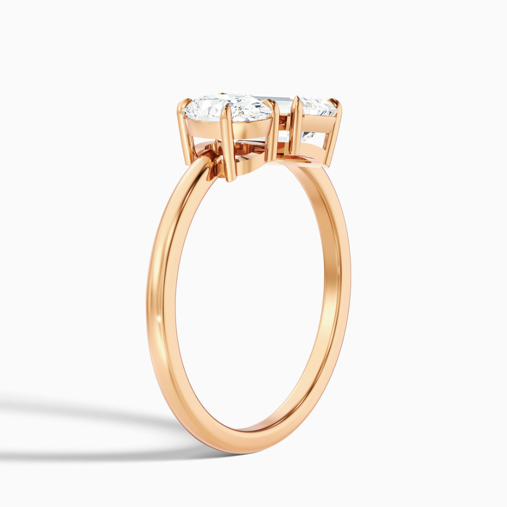 Toi et Moi Lab Diamond Engagement Ring in 18K Gold - Oval and Emerald