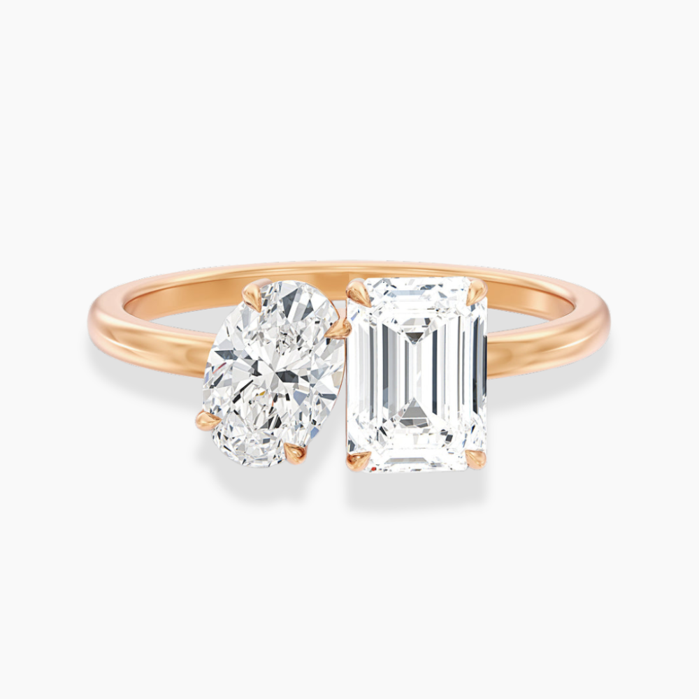 Toi et Moi Lab Diamond Engagement Ring in 18K Gold - Oval and Emerald
