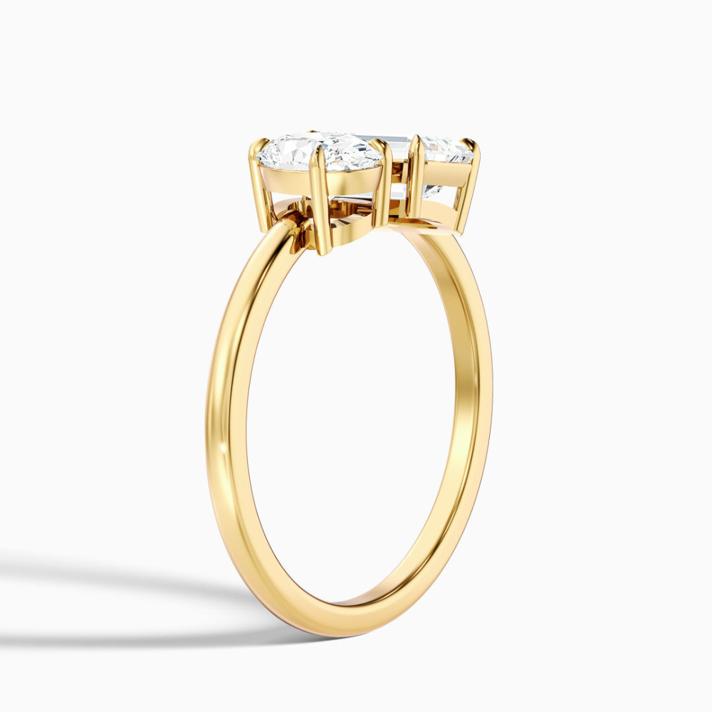 Toi et Moi Lab Diamond Engagement Ring in 18K Gold - Oval and Emerald