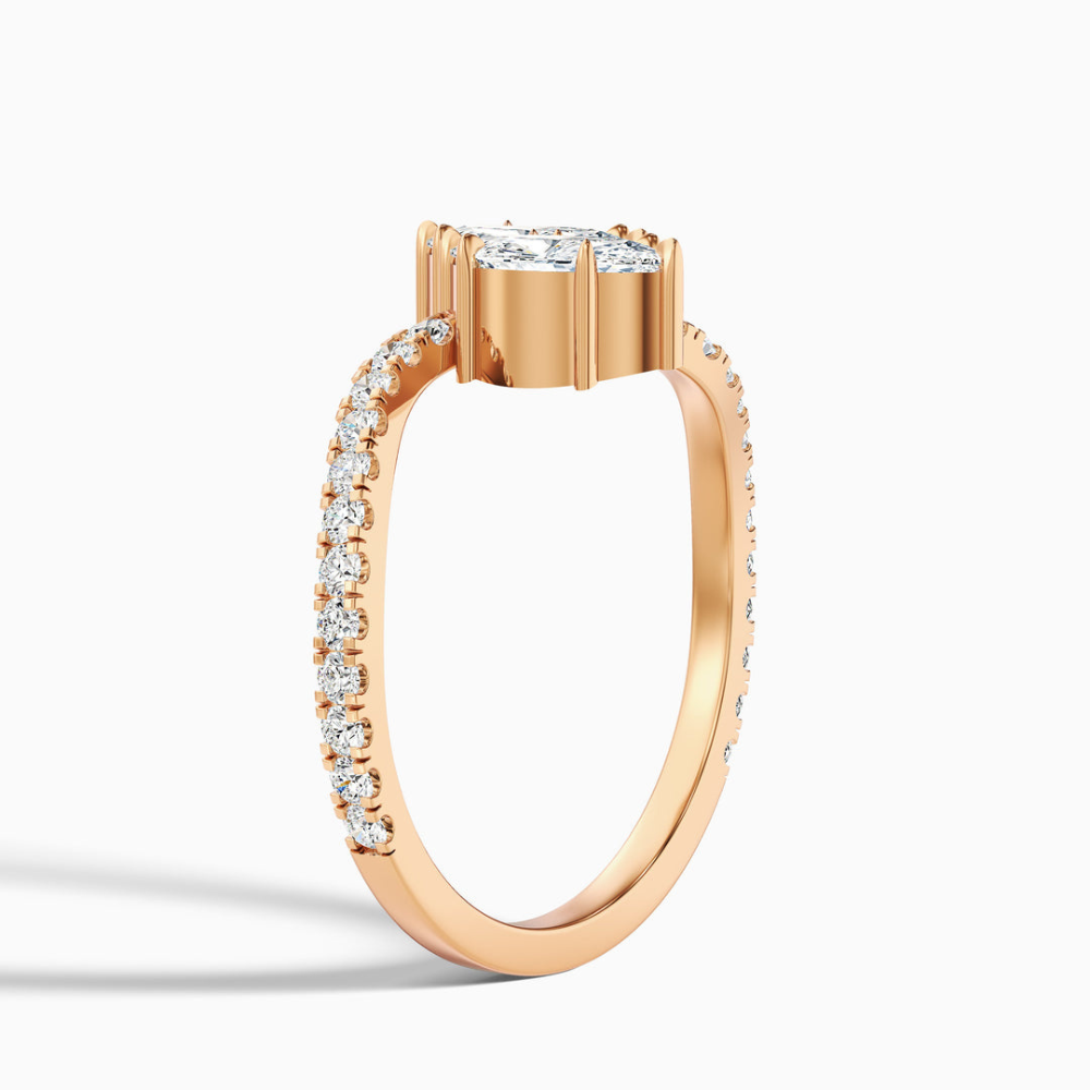 Toi et Moi Curved Pave Lab Diamond Engagement Ring in 18K Gold - Marquise