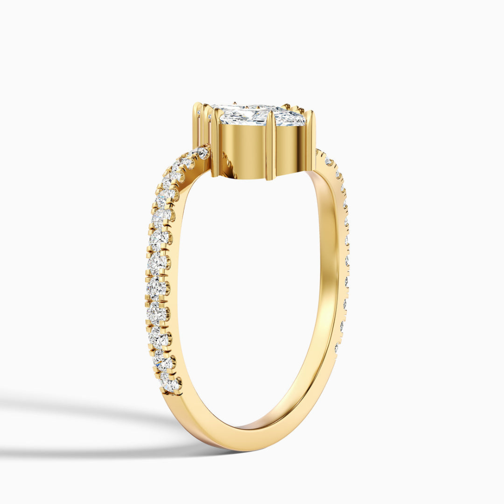 Toi et Moi Curved Pave Lab Diamond Engagement Ring in 18K Gold - Marquise