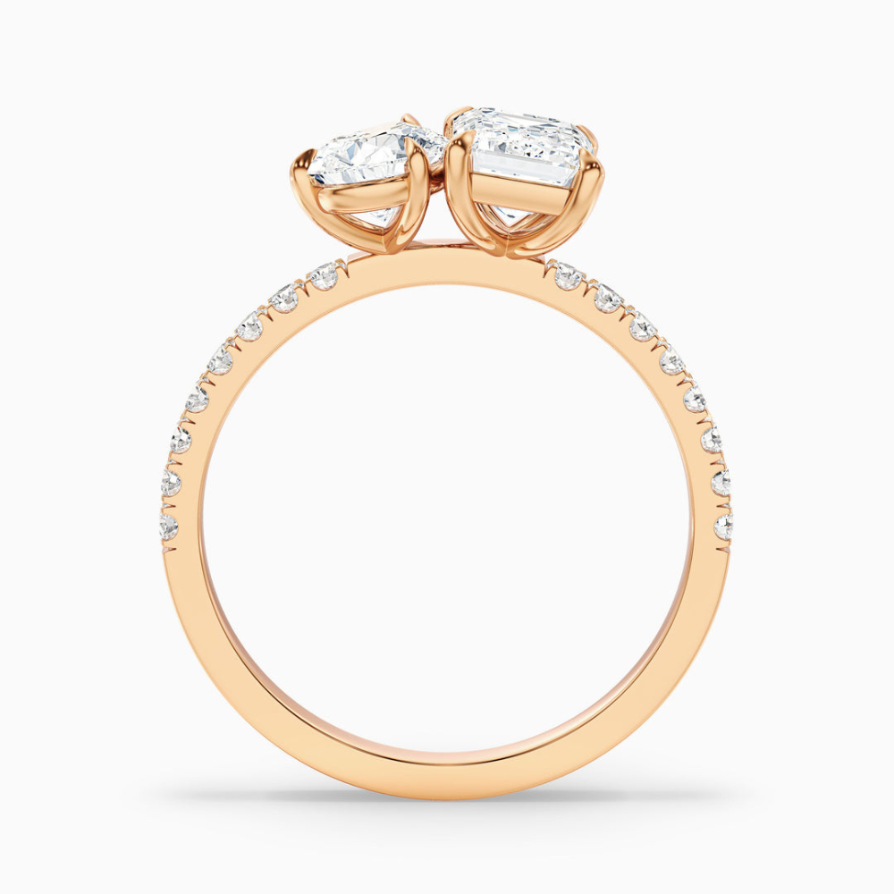 Toi et Moi Bezel Lab Diamond Engagement Ring in 18K Gold - Pear and Emerald