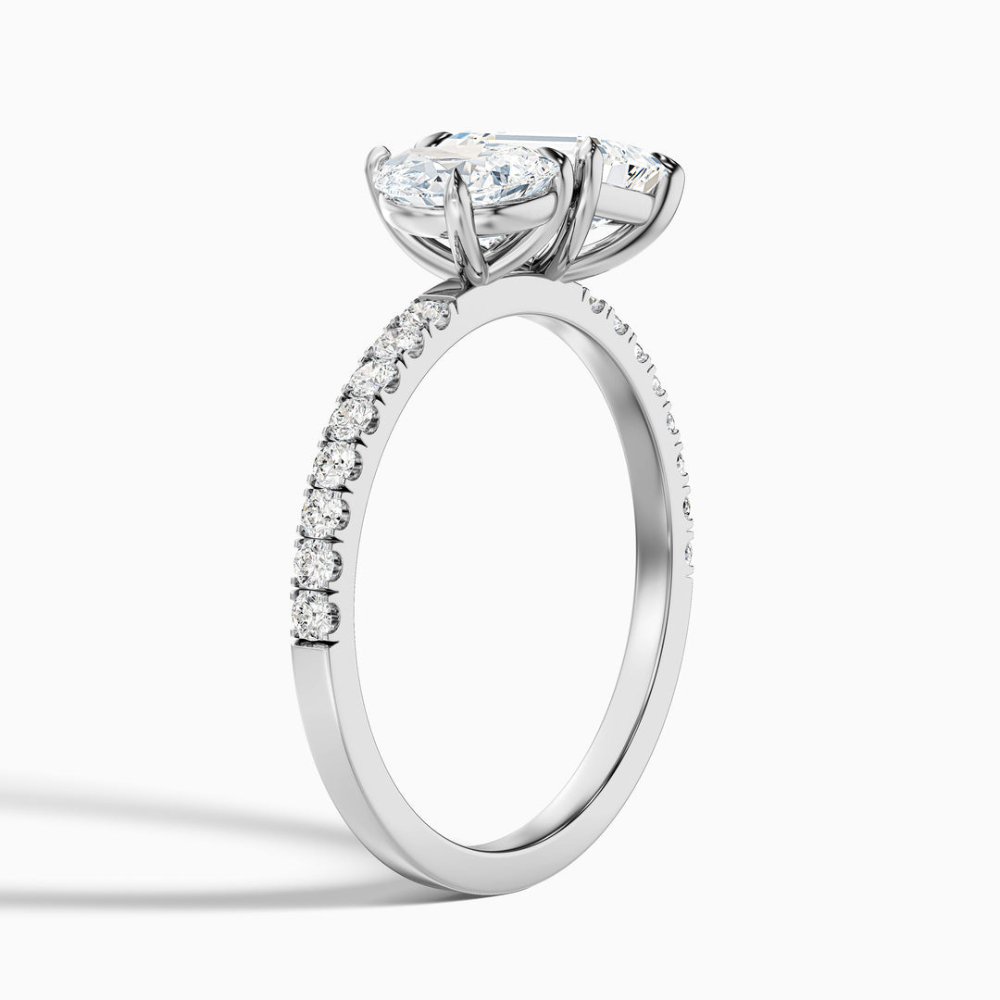 Toi et Moi Bezel Lab Diamond Engagement Ring in 18K Gold - Pear and Emerald