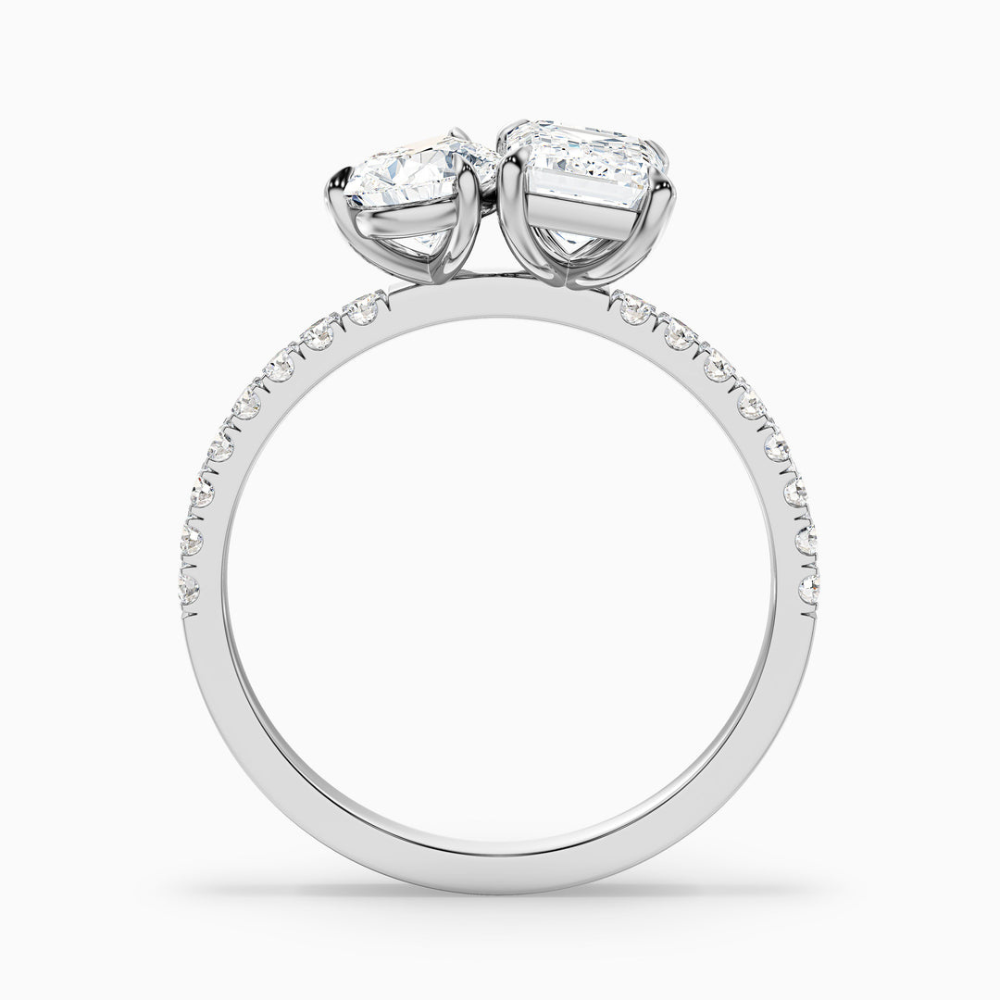 Toi et Moi Pave Lab Diamond Engagement Ring in 18K Gold - Pear and Emerald