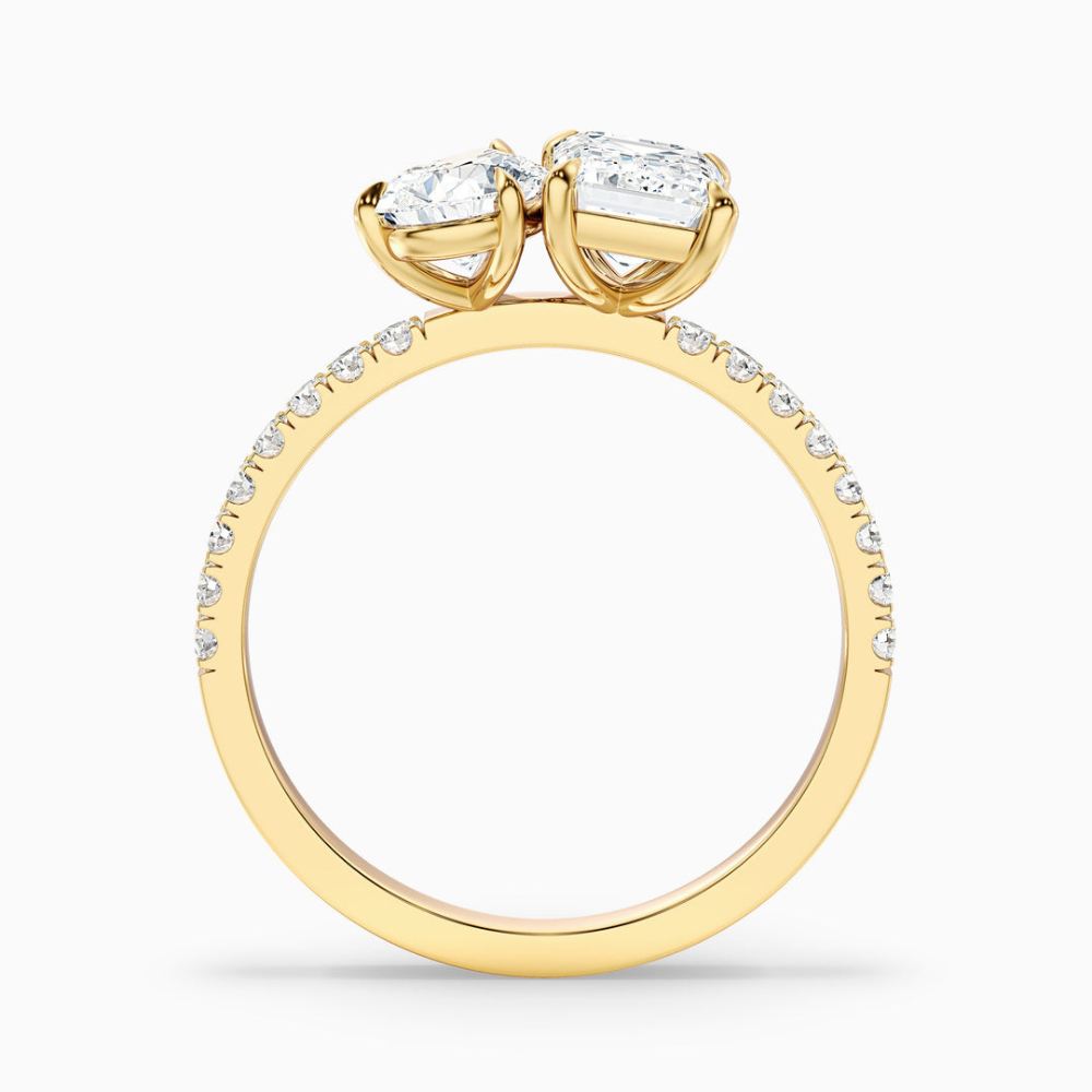 Toi et Moi Pave Lab Diamond Engagement Ring in 18K Gold - Pear and Emerald