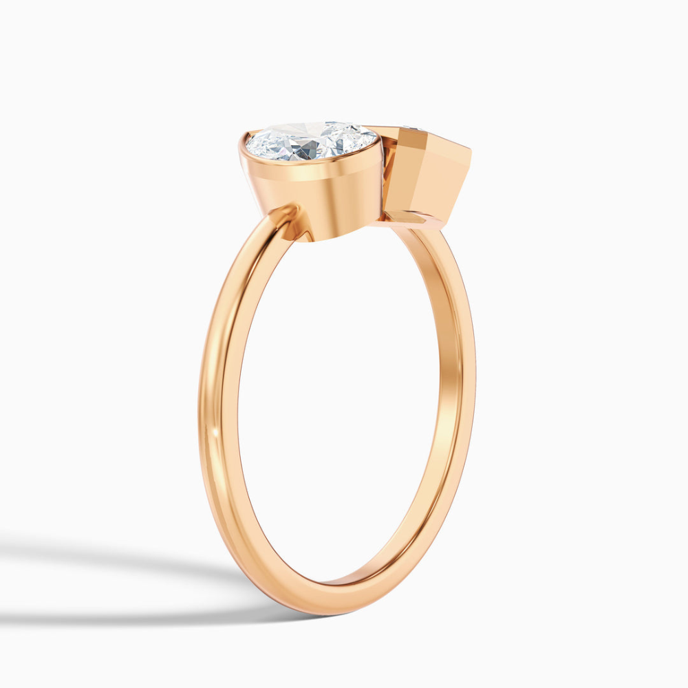 Toi et Moi Bezel Lab Diamond Engagement Ring in 18K Gold - Pear and Emerald