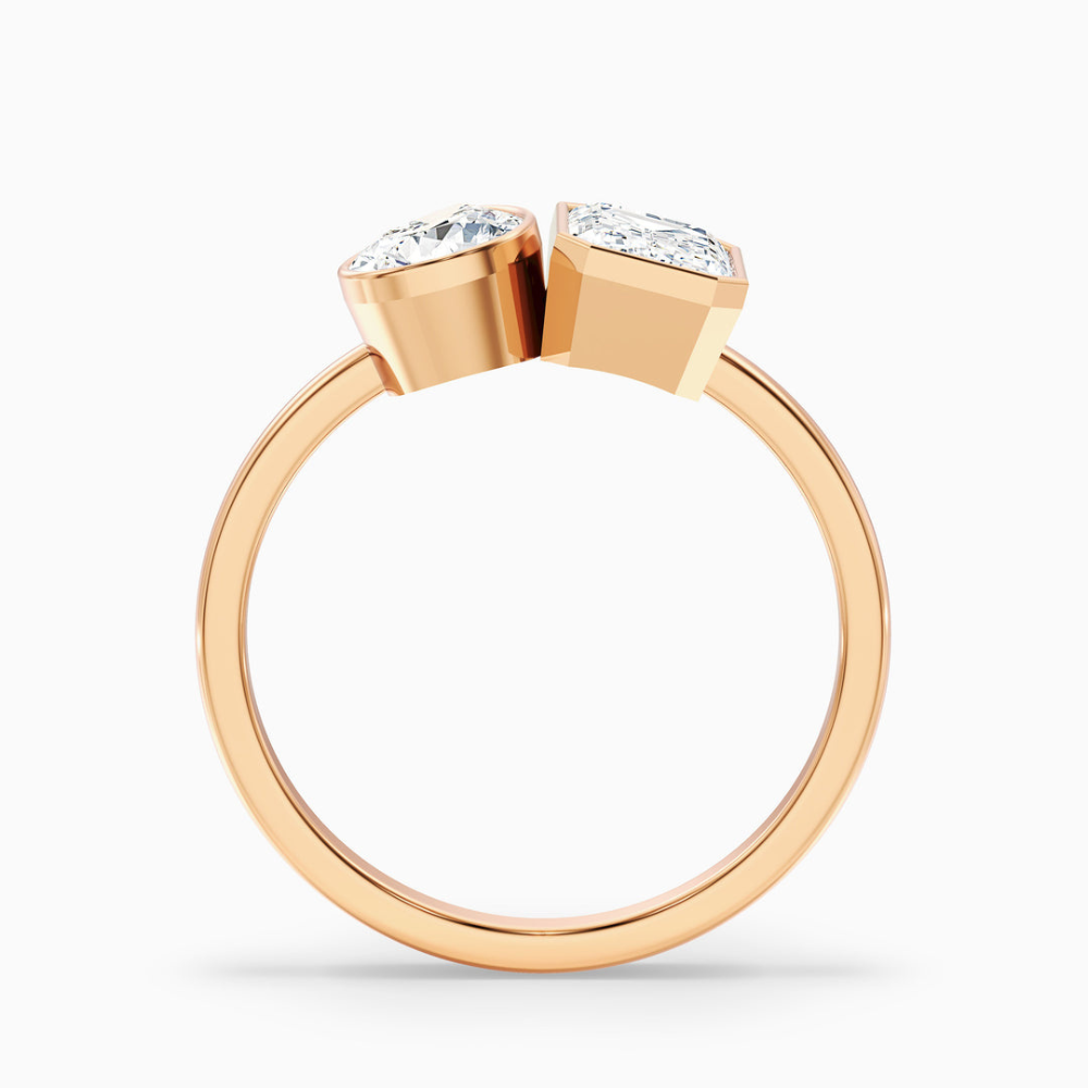 Toi et Moi Bezel Lab Diamond Engagement Ring in 18K Gold - Pear and Emerald