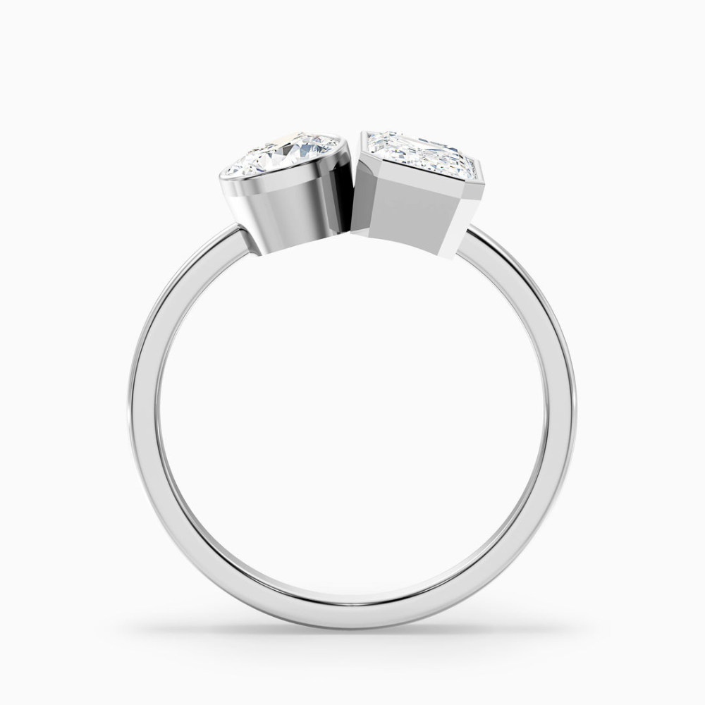 Toi et Moi Bezel Lab Diamond Engagement Ring in 18K Gold - Pear and Emerald