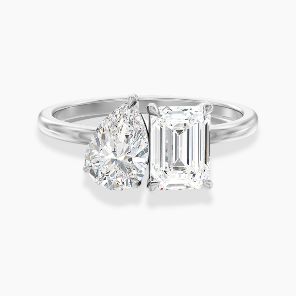 Toi et Moi Lab Diamond Engagement Ring in 18K Gold - Pear and Emerald