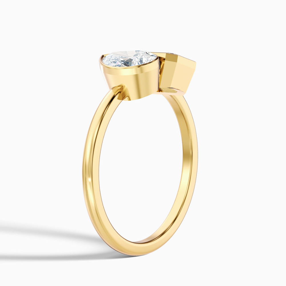 Toi et Moi Bezel Lab Diamond Engagement Ring in 18K Gold - Pear and Emerald