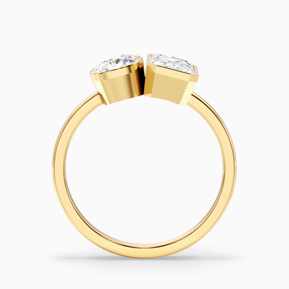 Toi et Moi Bezel Lab Diamond Engagement Ring in 18K Gold - Pear and Emerald