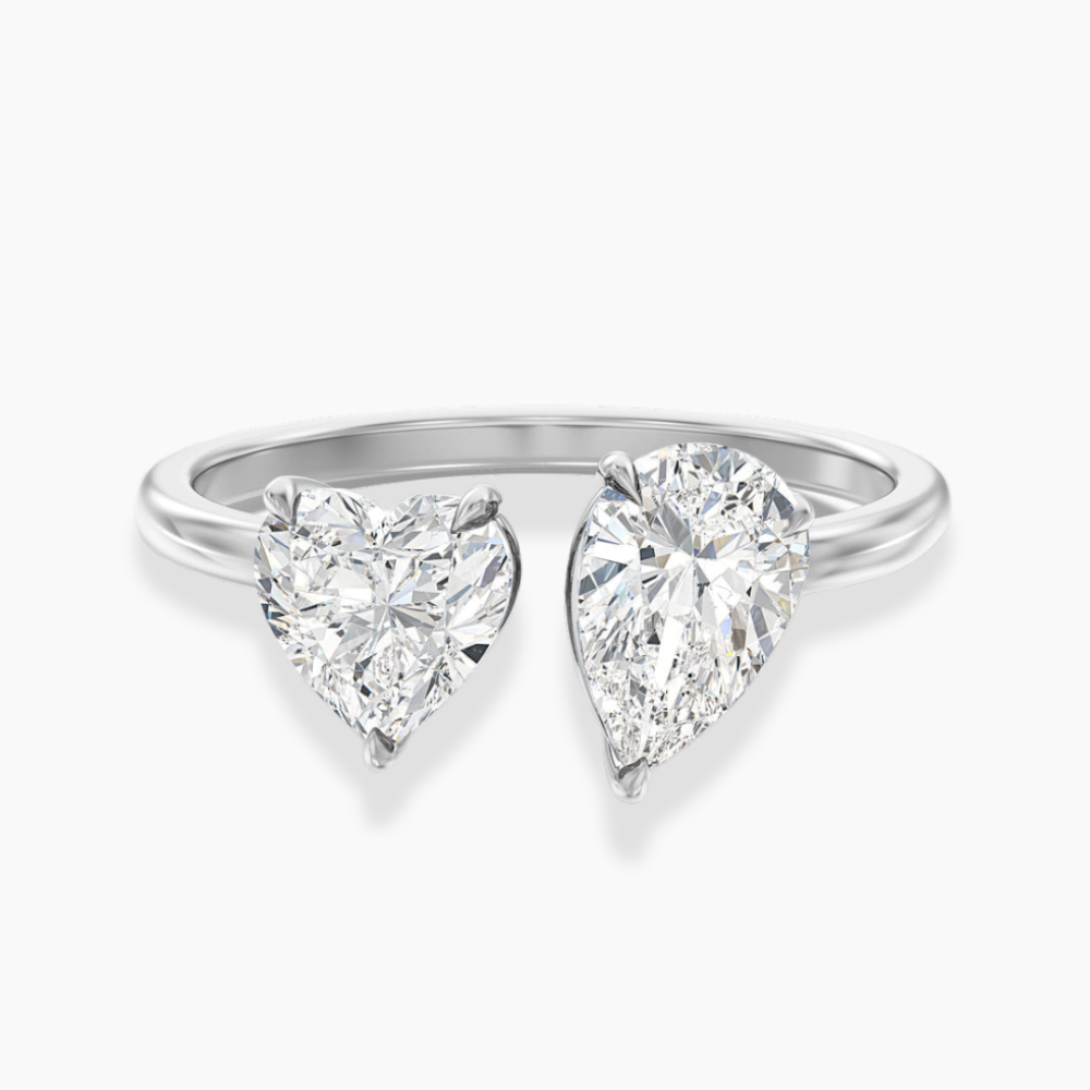 Toi et Moi Open Band Lab Diamond Engagement Ring in 18K Gold - Pear and Heart