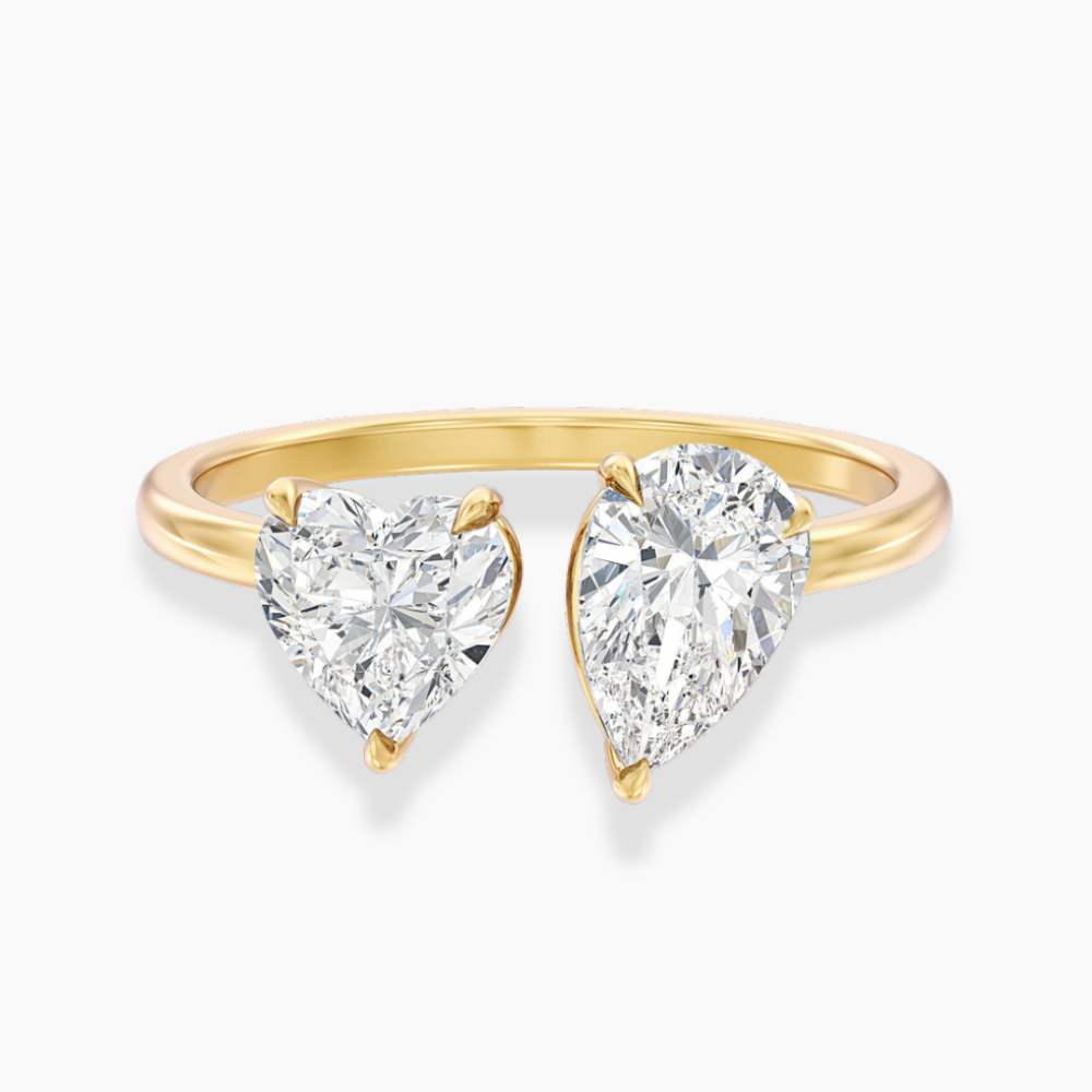 Toi et Moi Open Band Lab Diamond Engagement Ring in 18K Gold - Pear and Heart