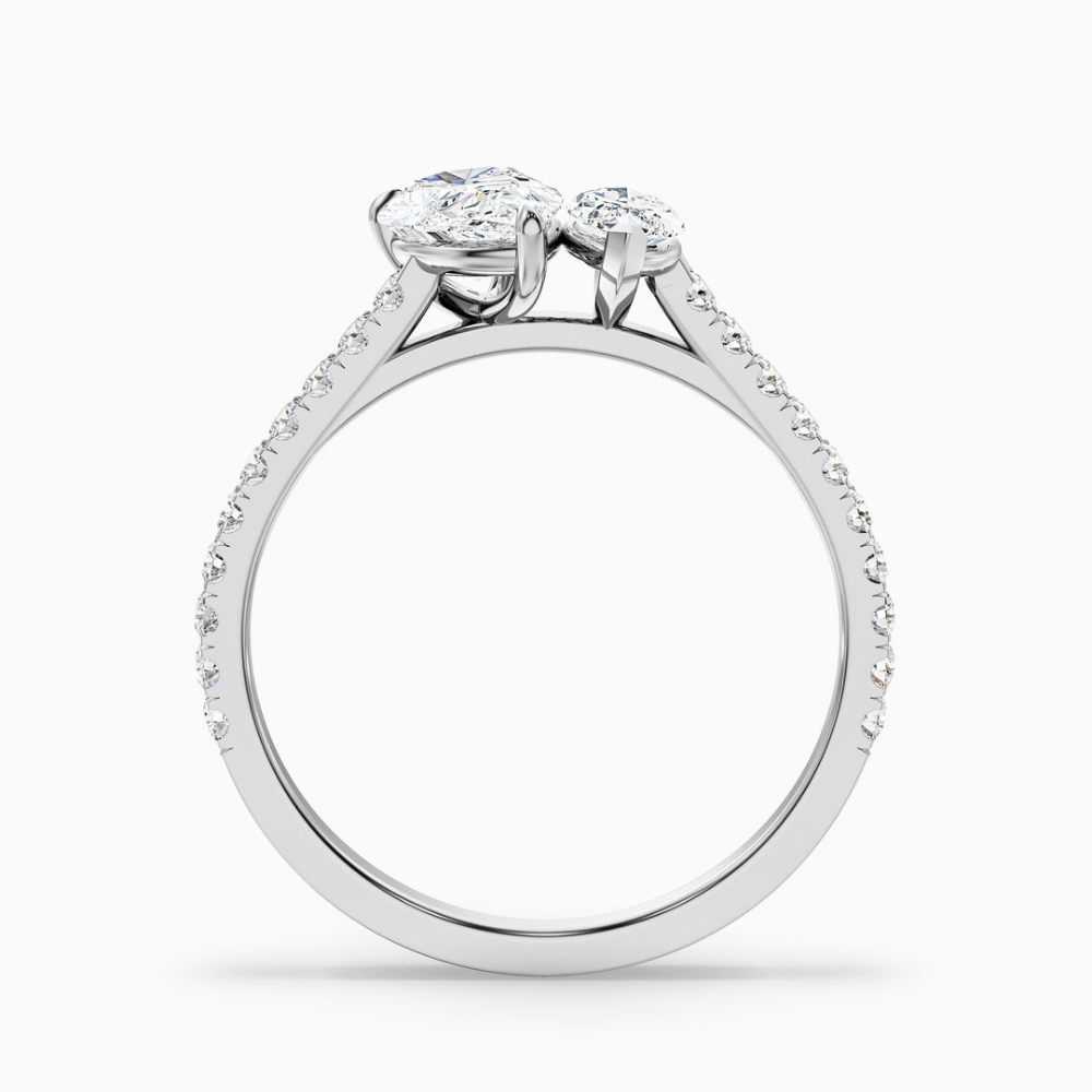 Toi et Moi Pave Lab Diamond Engagement Ring in 18K Gold - Pear and Marquise