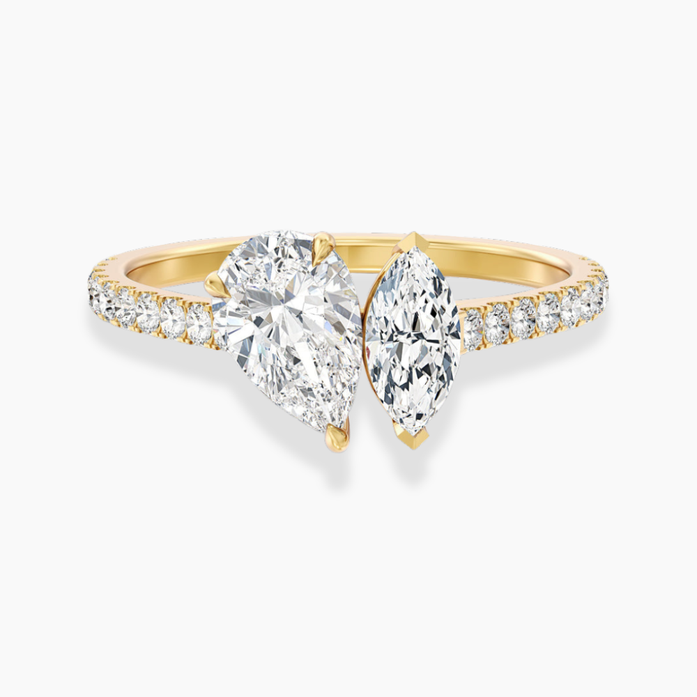Toi et Moi Pave Lab Diamond Engagement Ring in 18K Gold - Pear and Marquise