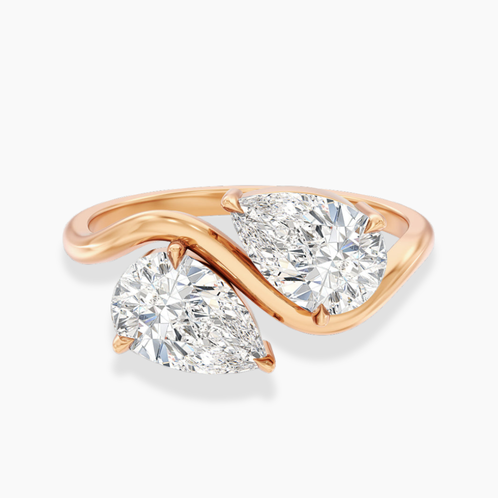 Meagan Toi et Moi Curved Lab Diamond Engagement Ring in 18K Gold - Pear