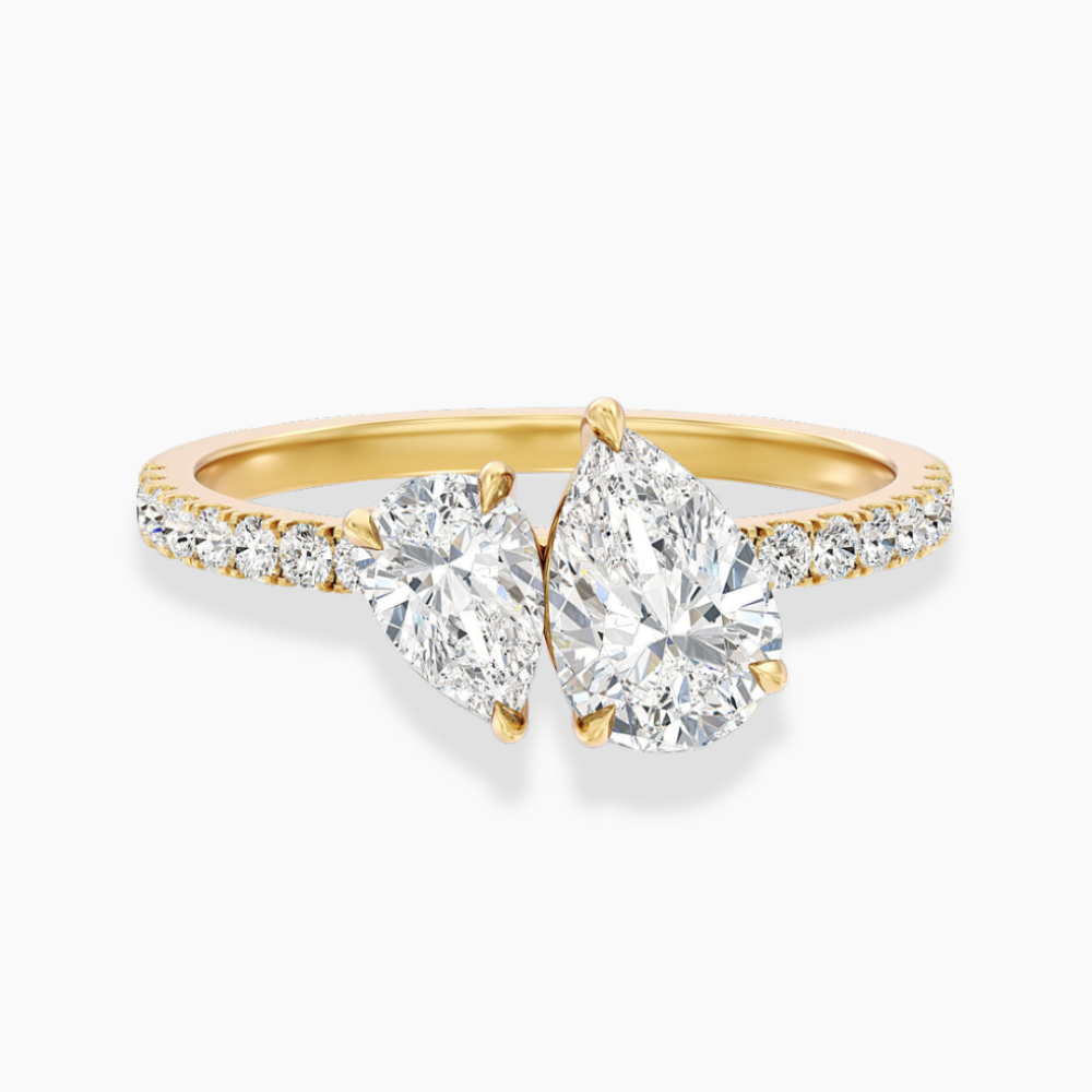 Toi et Moi Pave Lab Diamond Engagement Ring in 18K Gold - Pear