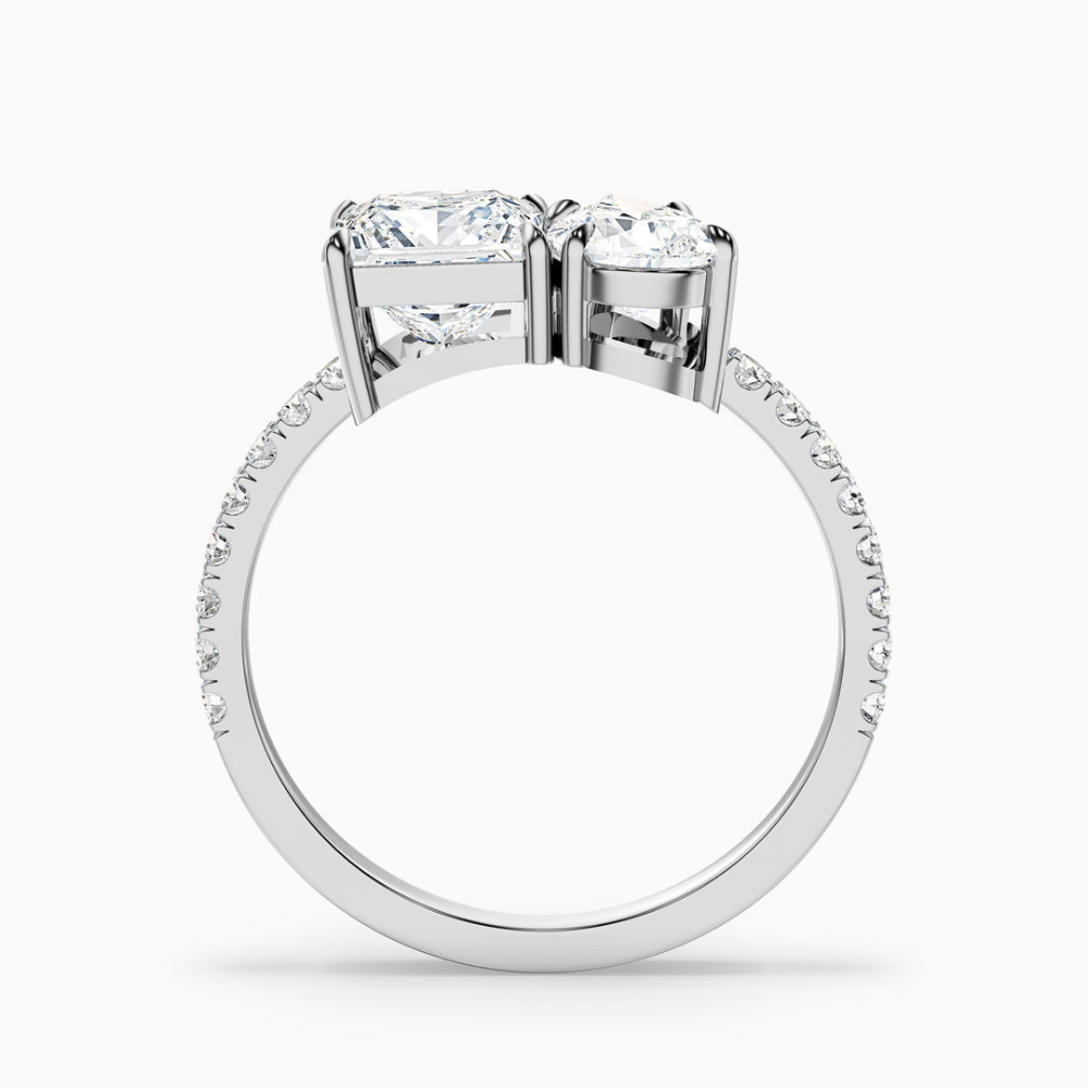 Toi et Moi Pave Lab Diamond Engagement Ring in 18K Gold - Pear and Princess