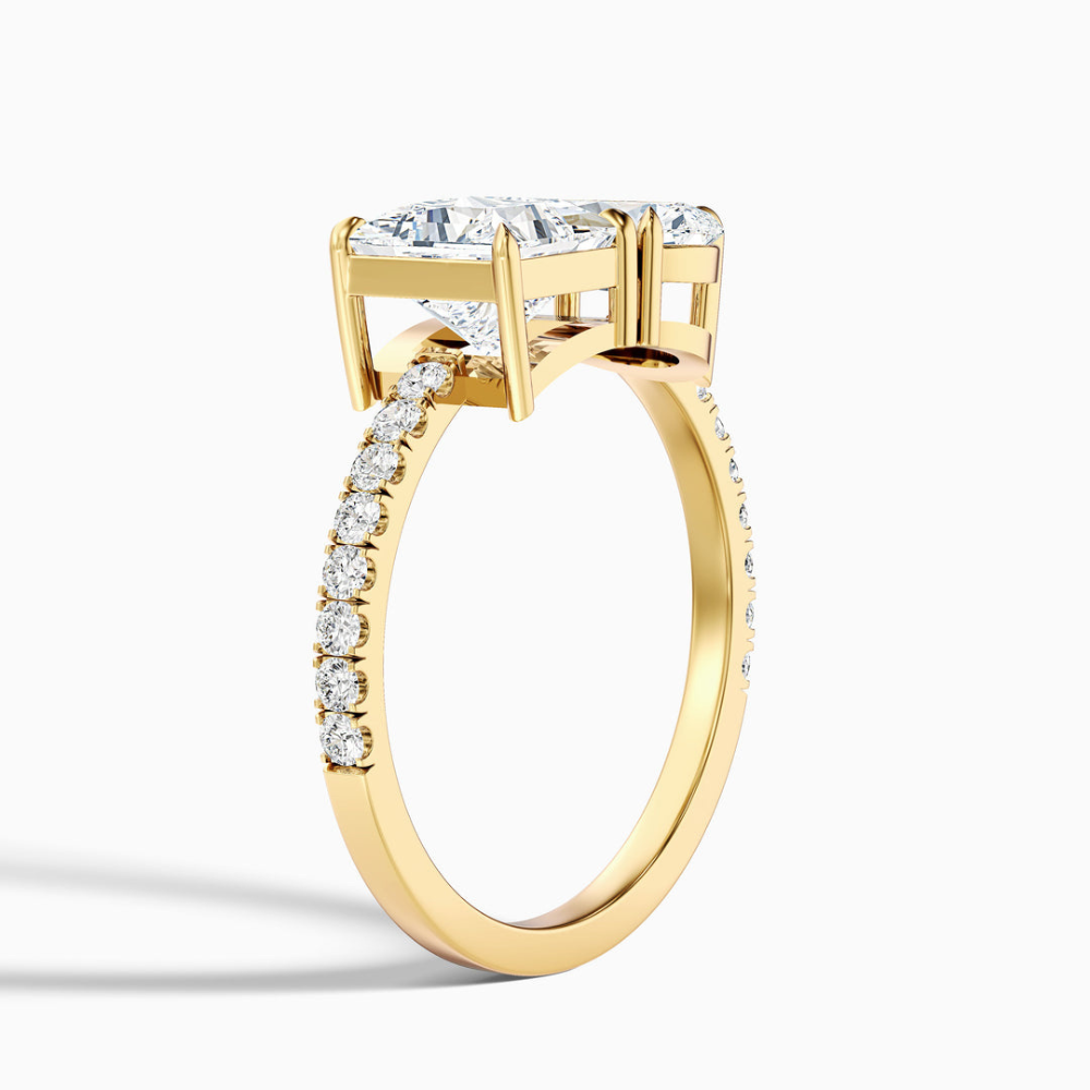 Toi et Moi Pave Lab Diamond Engagement Ring in 18K Gold - Pear and Princess