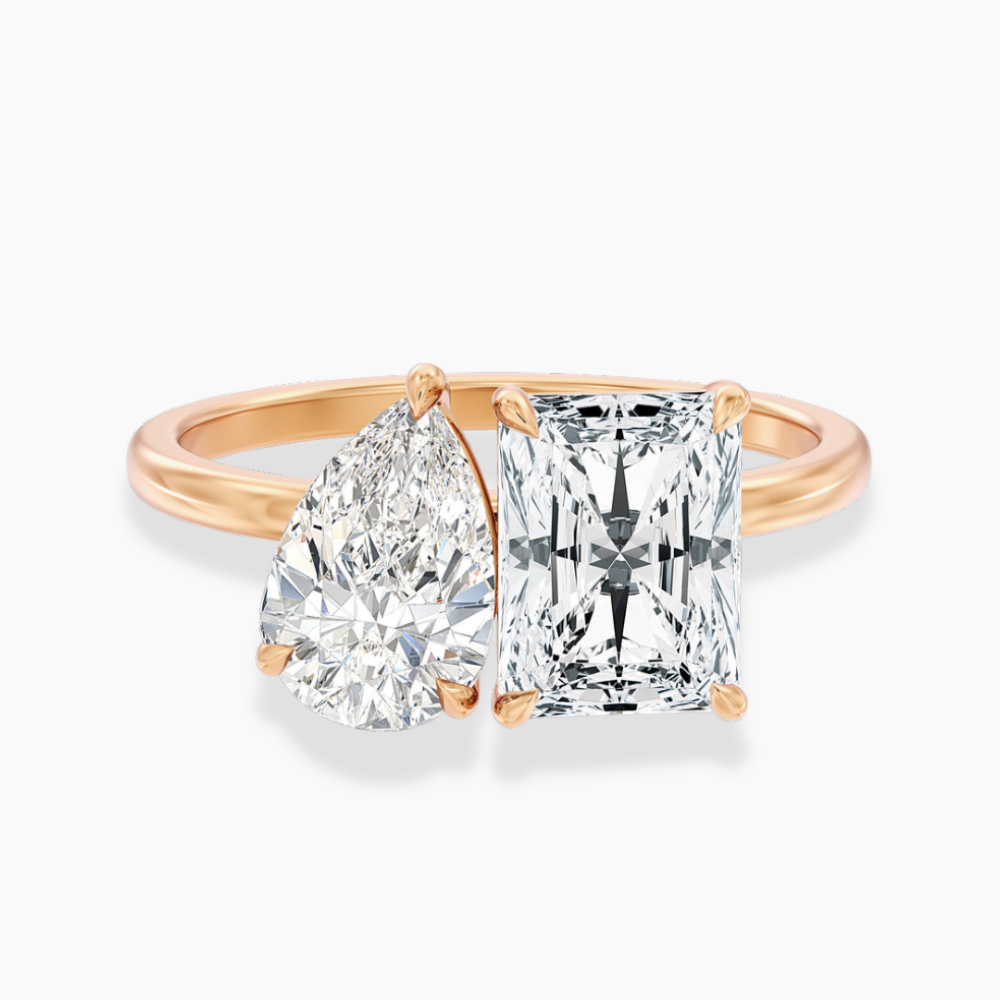 Toi et Moi Lab Diamond Engagement Ring in 18K Gold - Pear and Radiant
