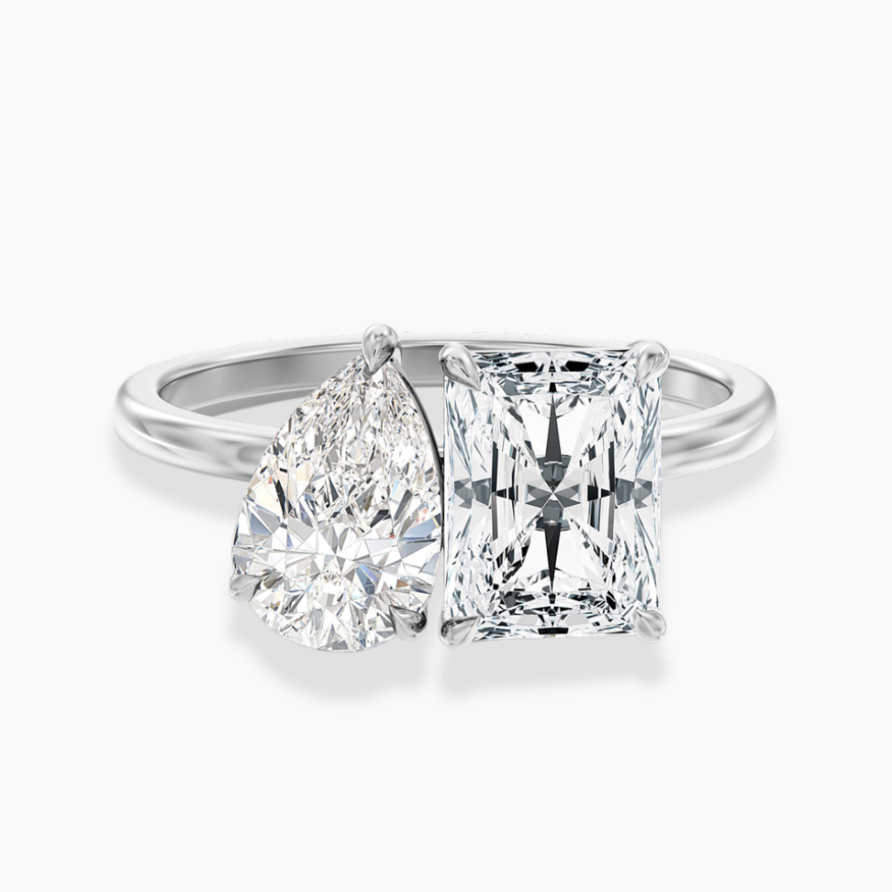 Toi et Moi Lab Diamond Engagement Ring in 18K Gold - Pear and Radiant