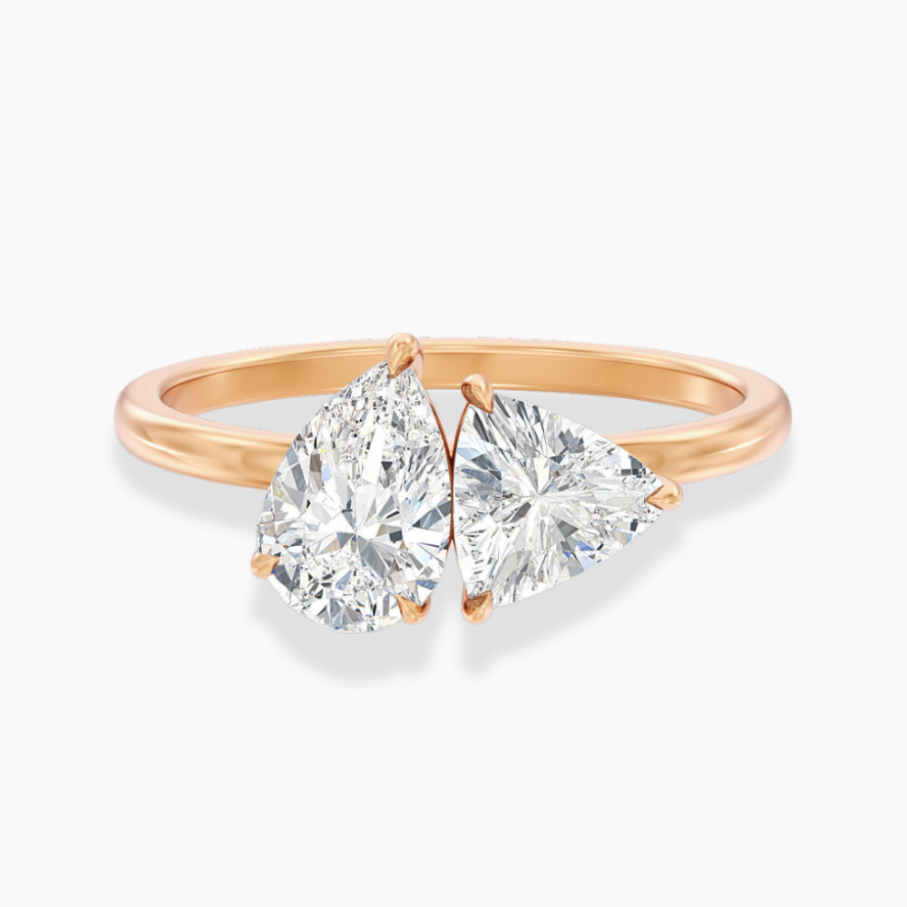 Toi et Moi Lab Diamond Engagement Ring in 18K Gold - Pear and Trillion
