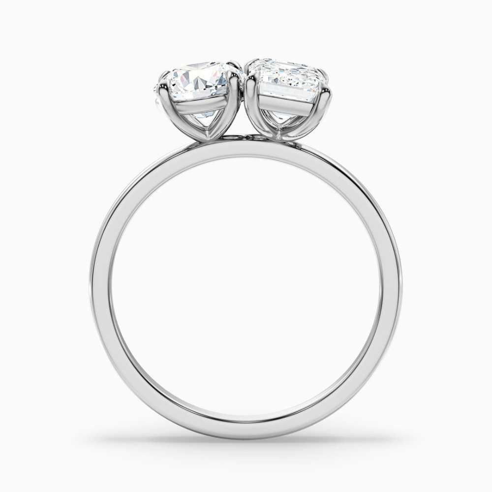 Toi et Moi Lab Diamond Engagement Ring in 18K Gold - Round and Emerald
