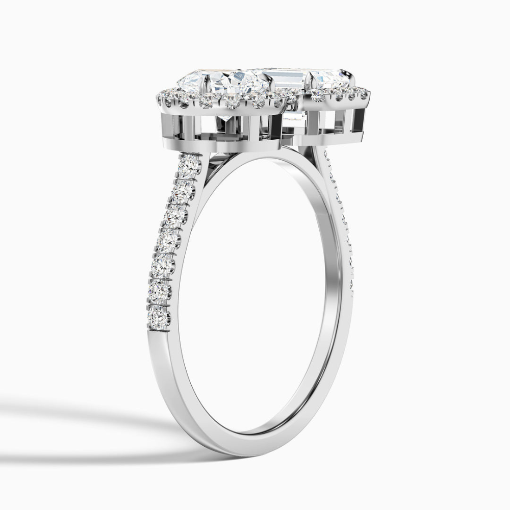 Toi et Moi Halo Pave Lab Diamond Engagement Ring in 18K Gold - Pear and Emerald