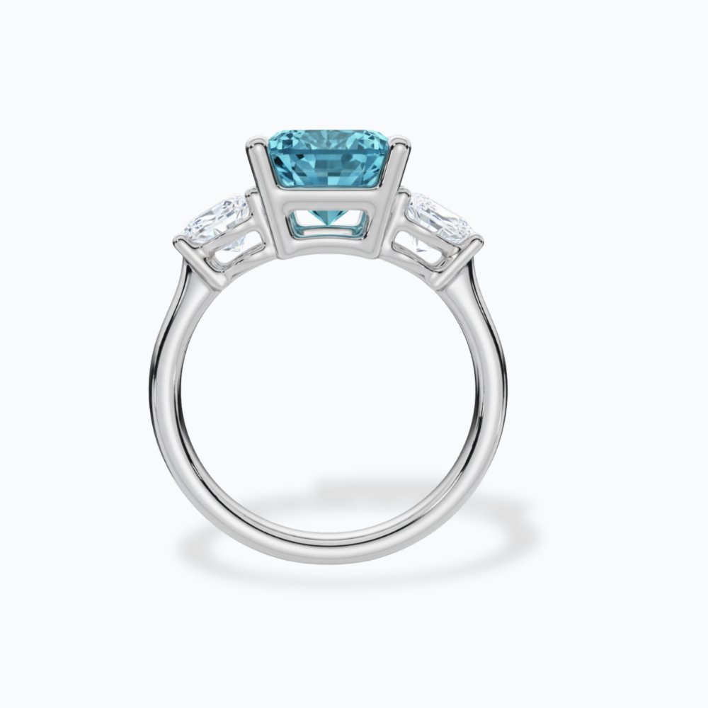 Trilogy Fancy Colored Lab Diamond Ring (Heart Side Diamonds) in White Gold 18K