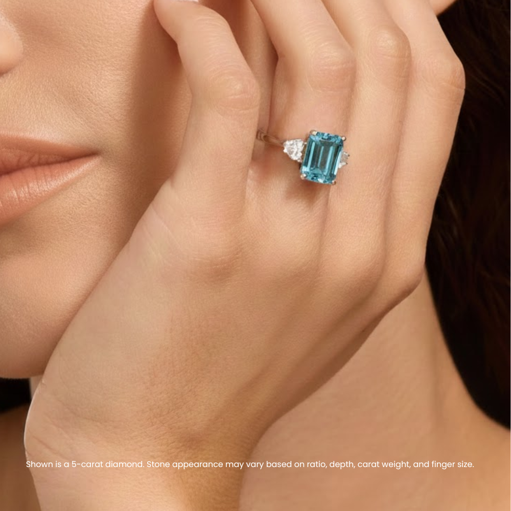 Trilogy Fancy Colored Lab Diamond Ring (Heart Side Diamonds) in White Gold 18K