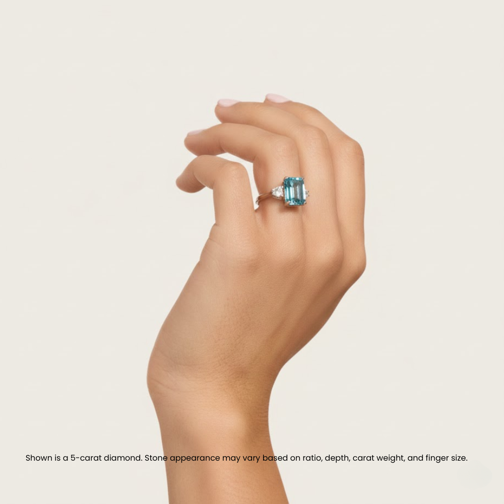 Trilogy Fancy Colored Lab Diamond Ring (Heart Side Diamonds) in White Gold 18K