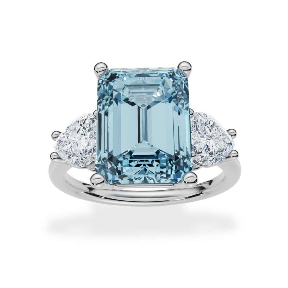 Trilogy Fancy Colored Lab Diamond Ring (Heart Side Diamonds) in White Gold 18K