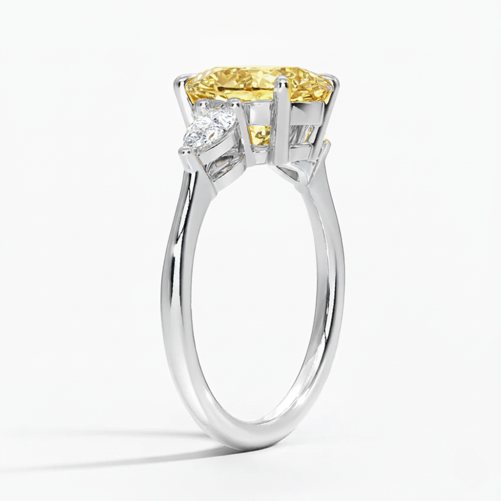 Trilogy Fancy Colored Lab Diamond Ring (Pear Side Diamonds) in White Gold 18K